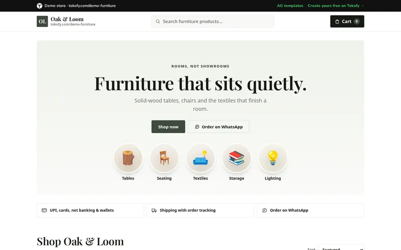 Preview of the Furniture template: Oak & Loom demo store