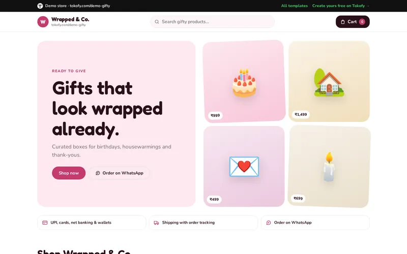 Preview of the Gifty template: Wrapped & Co. demo store