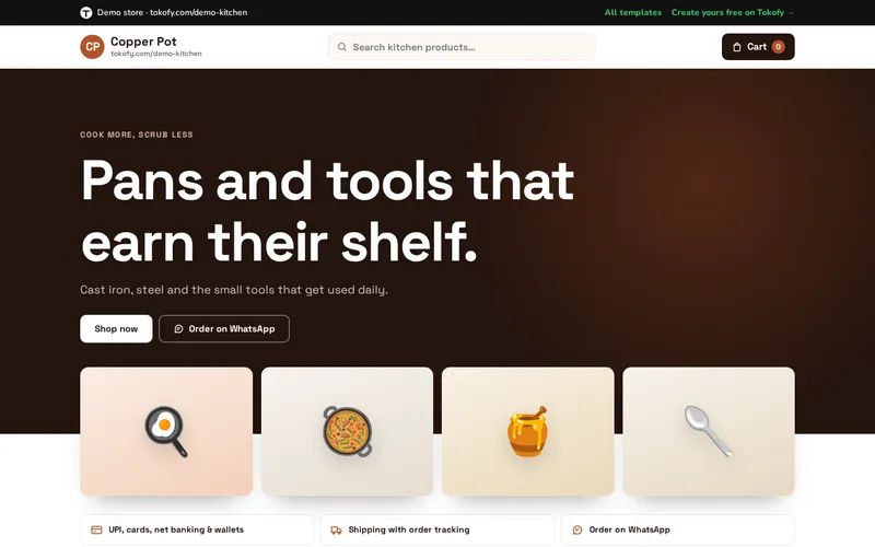 Preview of the Kitchen template: Copper Pot demo store