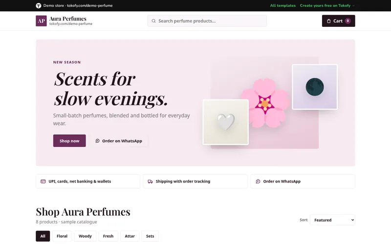 Preview of the Perfume template: Aura Perfumes demo store